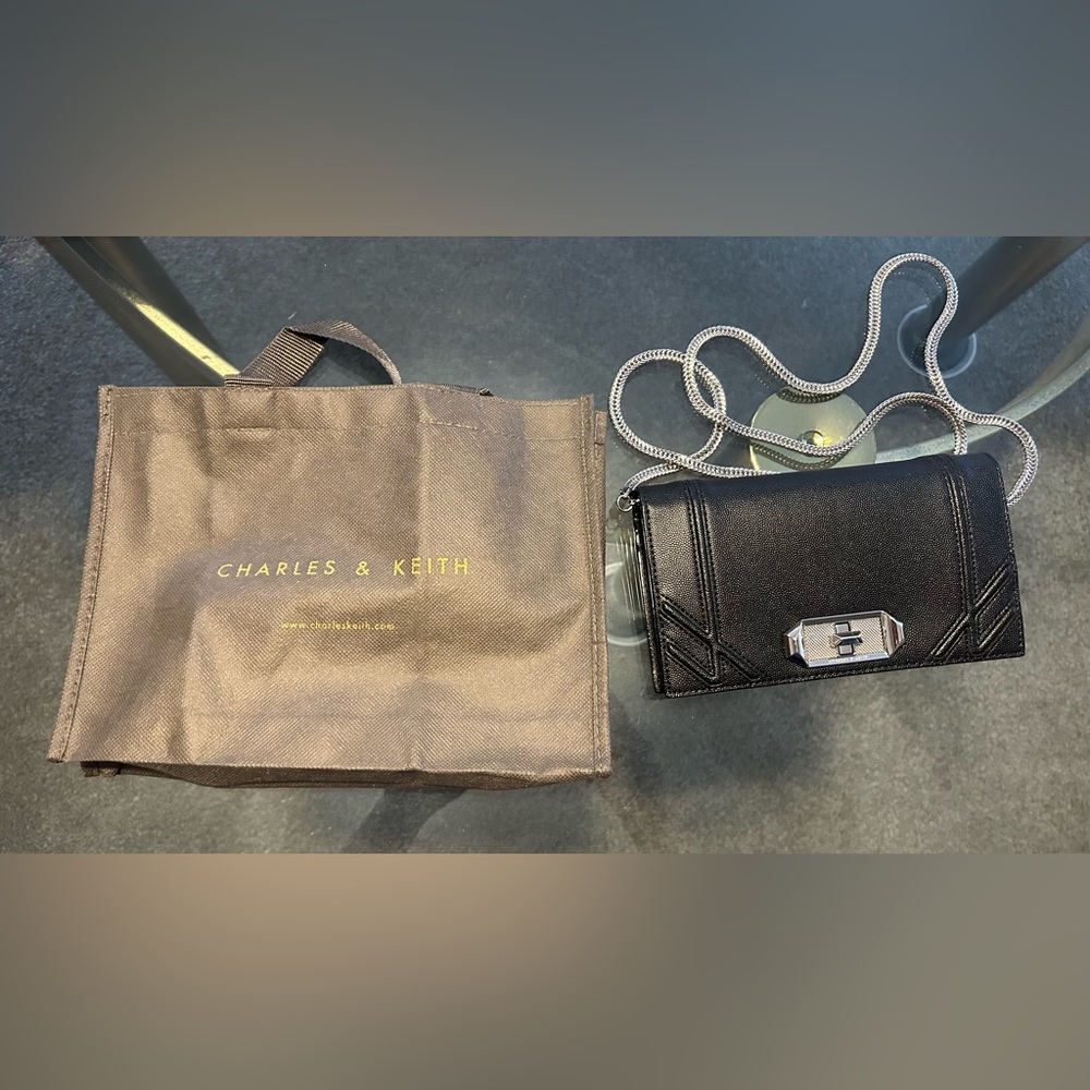 Charles & Keith Black Crossbody Bag with silver strap